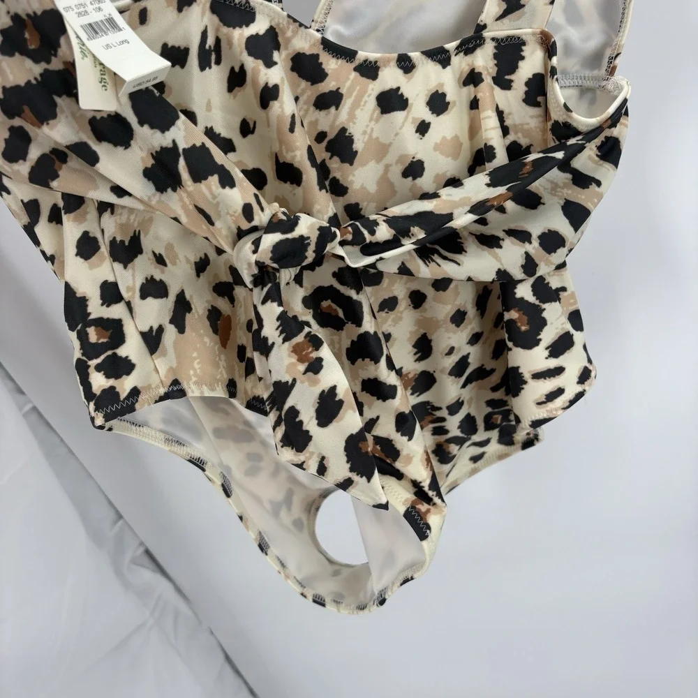 NEW Aerie Womans One Piece Swim Suit Leapord Print Deep V Plunge Size Large Long